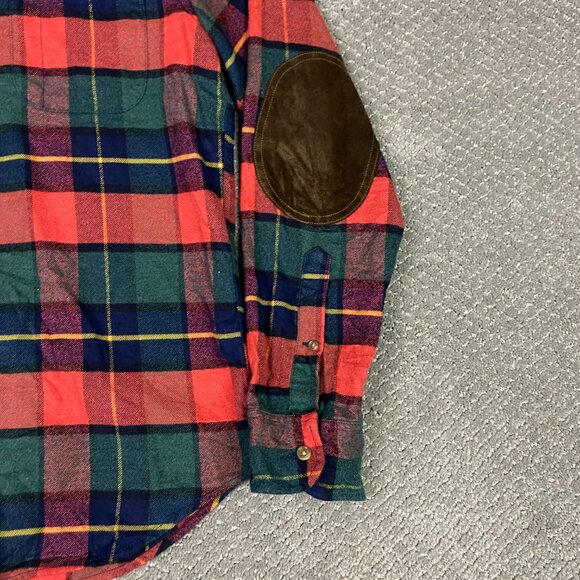 J. CREW Flannel Shirt Men's Medium Slim Red Plaid Elbow Patch Button Down - Picture 4 of 12